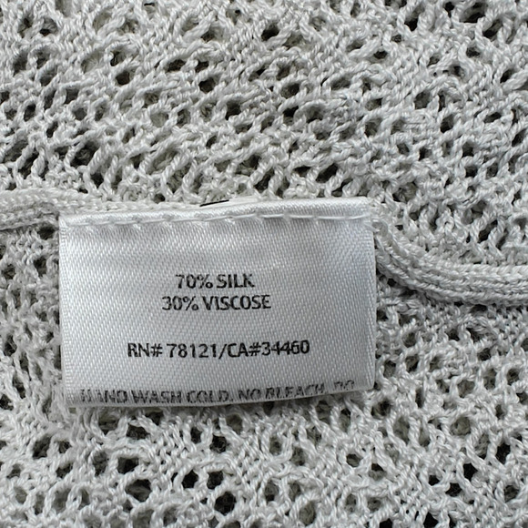 EILEEN FISHER Waterfall Open Front Cardigan Sweater Large Cream Open Knit Silk - Picture 7 of 8